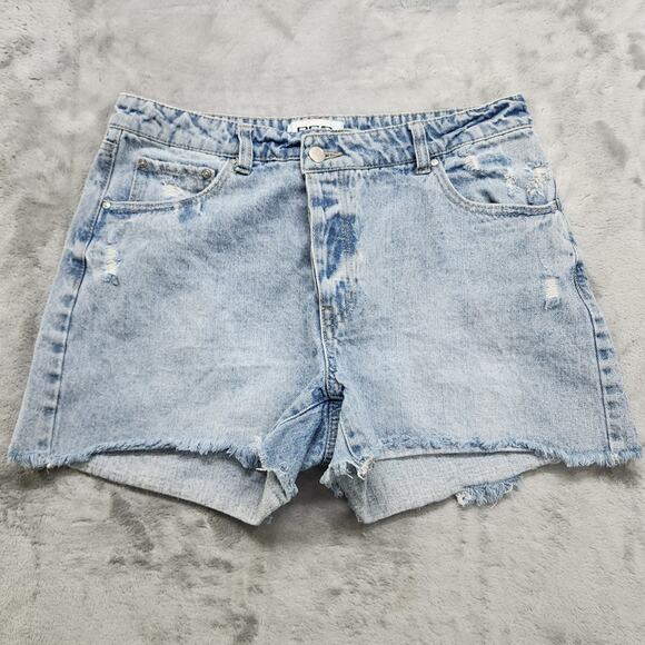 RSQ Shorts Womens 31 Blue Light Wash Distressed Cut Off High Rise Button Fly - Picture 1 of 11